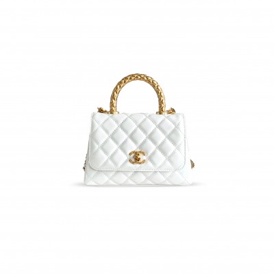 CHANEL MINI FLAP BAG WITH TOP HANDLE CALFSKIN & GOLD METAL BLACK AS2215 (19*13*9cm)